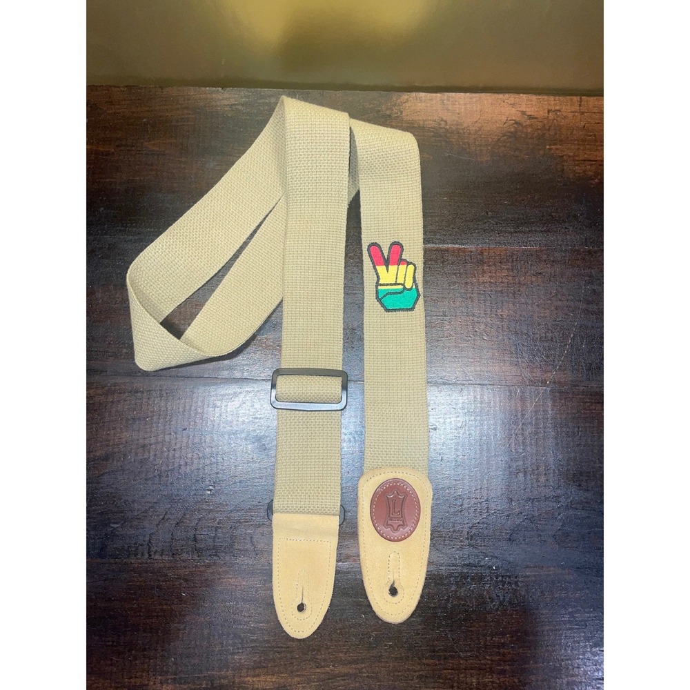 Levy's Adjustable‎ Guitar Strap Beige Canvas Rasta Peace Sign music
